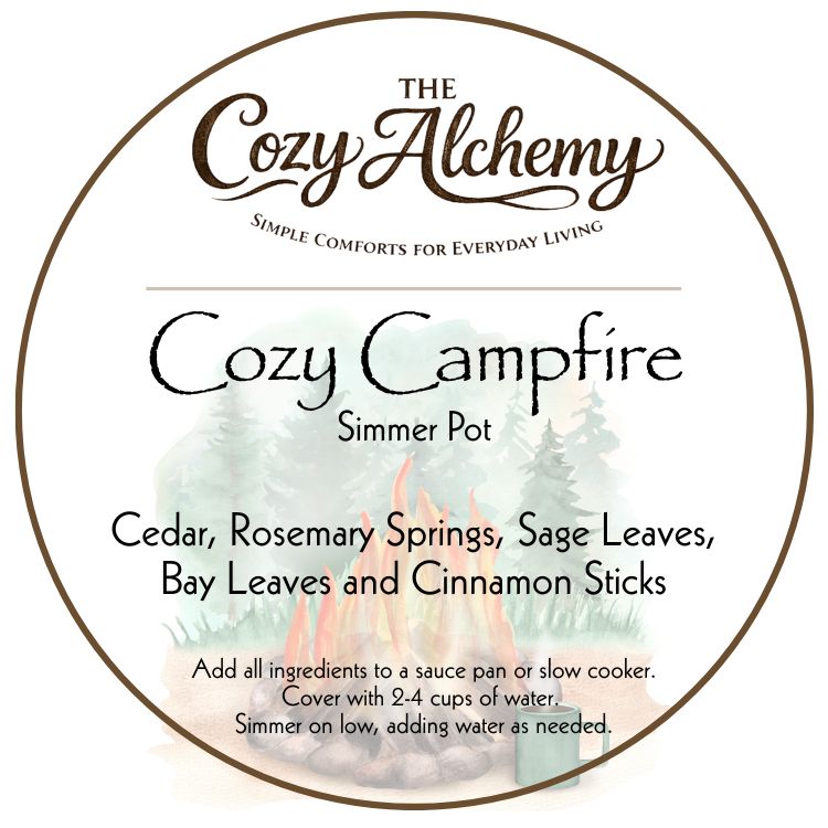 All-natural campfire scent simmer pot ingredients — pine, rosemary, sage, bay leaf, and cinnamon