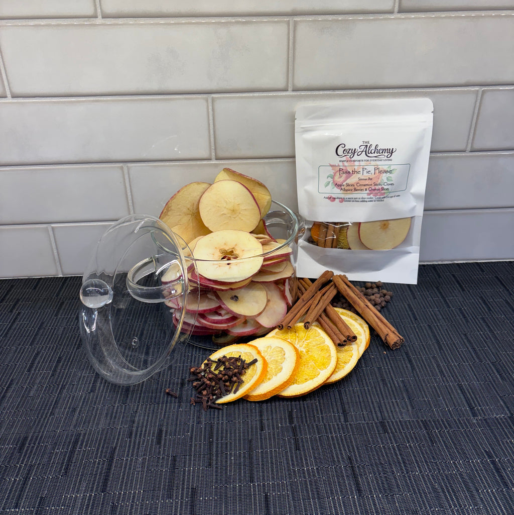 Pass the Pie Please simmer pot with freeze-dried apple slices, cinnamon sticks, and cloves — The Cozy Alchemy